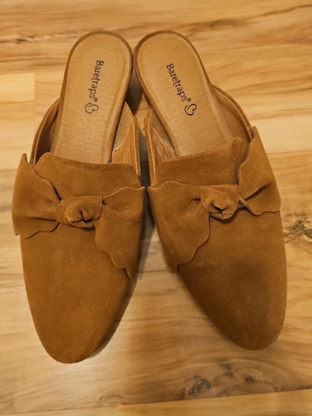 BareTraps Tan Suede Knot Bow Slip-On Mules